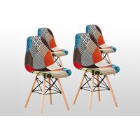 Life Interiors Set Of 4 Patchwork Tub Fabric Dining Chairs Upholstered For Dining Room Kitchen Restaurant Office, Multicolour, Multi