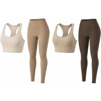 Beige / L: Women's High Strength 2-Piece Sports Bra and High Waist Fitness Set | Wowcher