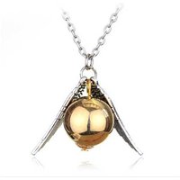 Harry Potter- Golden Snitch Gold Pendant Necklace with Silver-Tone Wings, Rhodium Plated, 50cm Chain | Wowcher