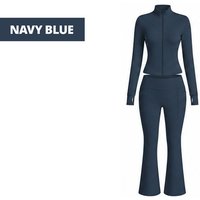Navy Blue / M: Women's Flare Leggings & Crop Top Seamless Yoga Set | Wowcher