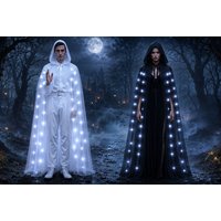 Unisex Black Halloween Mesh Hooded Cloak with LED Lights | Wowcher