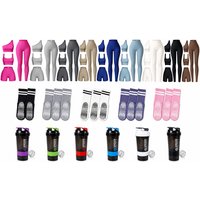 Black Women's 4-Piece Seamless Yoga Bundle with Multi-Color Socks & Shaker | Wowcher