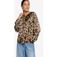 Gemusterte Satin-Bluse mit Rundhalsausschnitt