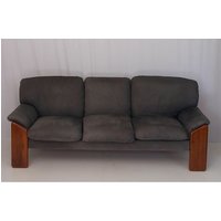 Deesup Canapé 3 places en bois de noyer et cuir gris années 70 Mobil Girgi