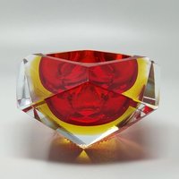 Deesup Cendriervidepoches en verre de Murano rouge et jaune par Flavio Poli années 60 Seguso