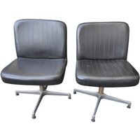 Deesup Paire de fauteuils de bureau en cuir et aluminium années 70