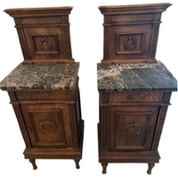 Deesup Paire de tables de chevet anciennes en bois de noyer et marbre Portoro