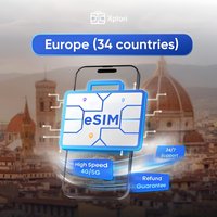 eSIM for UK (34 EU countries) | 3 to 30 days. Up to 40GB of data