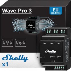 Shelly Wave Pro 3, Interruttore a relè Z-Wave 800, 3 canali (16A per canale), Contatti Puliti, Guida DIN, SmartStart, Gamma wireless estesa
