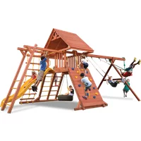 Original Playcenter Combo 3 with Wood Roof - Solid Green w/Yellow Slide