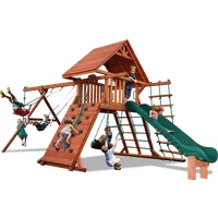 Turbo Original Playcenter Combo 2 with Wood Roof - Solid Green w/Yellow Slide