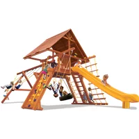 Supreme Playcenter Combo 2 with Wood Roof - Solid Green w/Yellow Slide