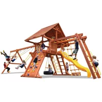Deluxe Playcenter Combo 3 with Wood Roof - Solid Green w/Green Slide