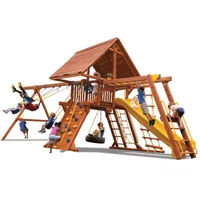 Turbo Deluxe Playcenter Combo 3 with Wood Roof - Solid Green w/Yellow Slide