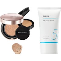 Jung Saem Mool - Masterclass Radiant Cushion - Cushion 15g + Refill 15g - Y4 Sand (1ea) + MISSHA - All-Around Safe Block Aqua Sun SPF50+ PA++++ (New version of All-Around Safe Block Aqua Sun Gel ) - 50ml (1ea)Set