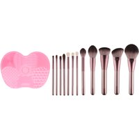MissLady - Silicone Makeup Brush Cleaner - 1pc (15.5cm X 11.5cm) - Pink X MissLady - Set Of 12 Make Up Brushes - 1set/12pcs - Grape