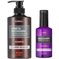 KUNDAL - Honey & Macadamia Nature Shampoo - 500ml + Hair Serum - 100ml Set - Cherry Blossom