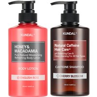 Kundal - Caffeine Scalp Shampoo Cherry Blossom + Honey & Macadamia Pure Body Lotion English Rose Set