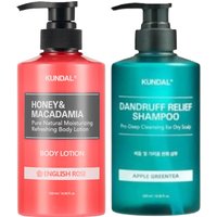 Kundal - Dandruff Relief Shampoo - Apple Green Tea + Pure Body Lotion English Rose Set
