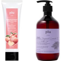 plu - Brightening Peeling Gel Peach - 100g (1ea) & Therapy Body Wash - 500g - Bergamot Lavender (1ea) Set
