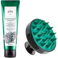plu - Theraphy Scalp Scaling Scrub Brush - 1pc & Body Scrub - 200g - Berry Mix (1ea) Set
