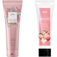 plu - Body Scrub Pink Floral - 200g (1ea) & Brightening Peeling Gel Peach (1ea) Set