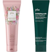 plu - Body Scrub Pink Floral - 200g (1ea) & Exfoliating Scalp Scrub Peppermint - 200g (1ea) Set