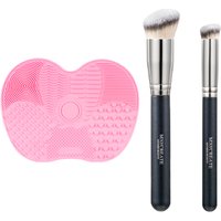 MissLady - Silicone Makeup Brush Cleaner - 1pc (15.5cm X 11.5cm) - Pink X MissLady - Foundation & Concealer Brush Set - 2pcs/1 Set