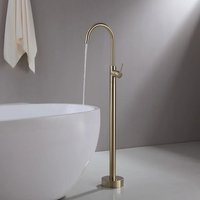 Modern Solid Brass Freestanding Tub Faucet - Single Handle Floor-Mounted Tub Filler In Gold
