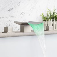 LED Waterfall Bathroom Faucet - Modern Dual Handle Widespread Design In Brushed Nickel
