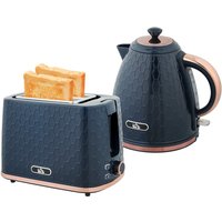 HOMCOM 1.7L 3000W Fast Boil Kettle and 2 Slice Toaster Set, Kettle and Toaster Set with Auto Shut Off, Browning Controls, Blue