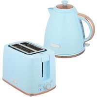 HOMCOM 1.7L 3000W Fast Boil Kettle & 2 Slice Toaster Set, Kettle and Toaster Set with Auto Shut Off, Browning Controls, Light Bl