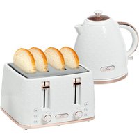 HOMCOM 1.7L 3000W Fast Boil Kettle and 4 Slice Toaster Set, Kettle and Toaster Set with 7 Browning Controls, Crumb Tray, White