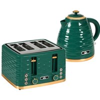 HOMCOM 3000W 1.7L Schnellkochkessel & 4 Scheibentoaster, Kessel und Toaster-Set mit 7 Bräunungsregler und Krümelschublade, Grün