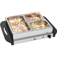 HOMCOM 4.5L Stainless Steel Electric Buffet Server, with 3x Trays and Lids