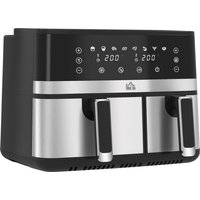 HOMCOM 8.5L Heißluftfritteuse mit zwei Körben, mit Sync- und Multi-Menü-Kochen