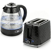 HOMCOM Kettle and Toaster Set, 1.7L 3000W Rapid Kettle with Limescale Filter, 2 Slice Toaster with 7 Browning Controls, Black