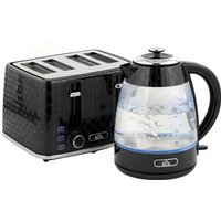 HOMCOM Kedel og Brødrister Sæt, 1.7L 3000W Hurtig Kedel med Strix Termostat, 4 Skive Brødrister med 7 Bruningskontroller, Sort