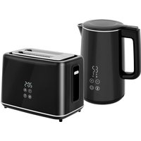 HOMCOM Polished Stainless Steel Kettle and Toaster Set - Black