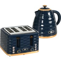 HOMCOM 3000W 1.7L Schnellkochkessel & 4 Schneidetoaster, Kessel und Toaster-Set mit 7 Bräunungsregler und Krümelschublade, Blau