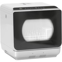 HOMCOM Bordopvaskemaskine med indbygget 6L Vandtank, Mini bordopvaskemaskine med 6 Programmer, 4 Kuverter, Sølvtonet
