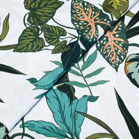 Étoffe 100% viscose - Feuille vert fond blanc