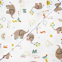 Double gaze 100% coton - Éléphants magiques fond blanc