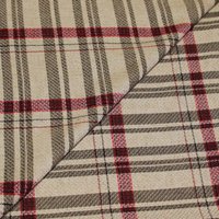 Étoffe lin & viscose - Carreaux rouge fond beige
