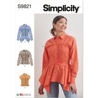 Patron Simplicity 9821.H5 (34-42) - Blouse pour femmes avec variations de col, manches et ourlet