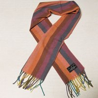 Écharpe à frange de laine - Rayure multicolore ton rose