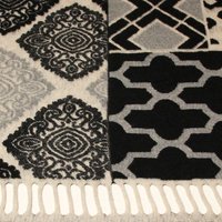 Panneau laine bouillie pour poncho à frange - Gris, beige & noir