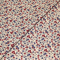 Cretonne 100% coton - Fleuri bleu & pourpre fond blanc