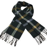 Écharpe à frange de laine - Vert à carreaux bleu ciel et jaune