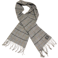 Écharpe à frange de laine - Carreaux gris lignes marron et noir